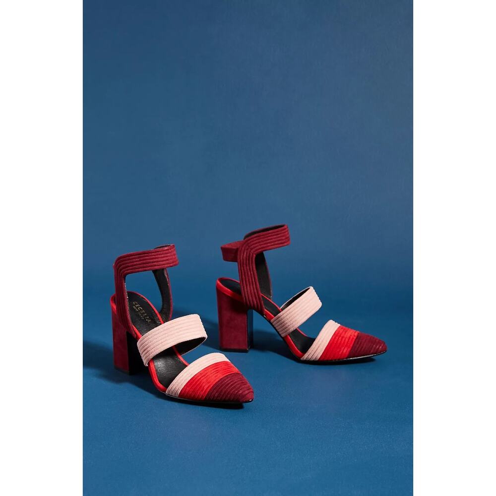 Anthropologie Cecelia New York Red Suede Colorblock Roxanne Heels - Picture 2 of 9